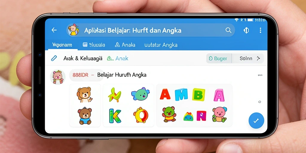 Antarmuka aplikasi 888IDR untuk belajar huruf dan angka yang interaktif.