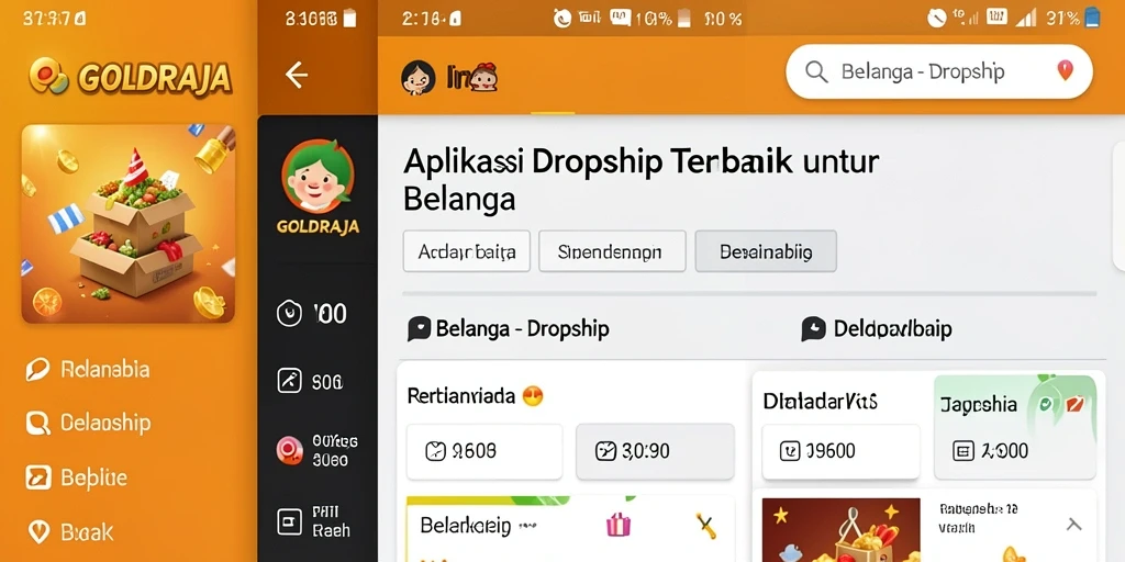 Tampilan antarmuka aplikasi GOLDRAJA yang user-friendly untuk dropship.
