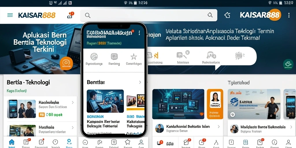 Antarmuka menarik aplikasi KAISAR888 untuk berita teknologi.