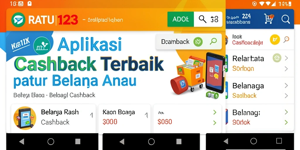 Tampilan antarmuka aplikasi RATU123 yang sederhana dan informatif untuk cashback.