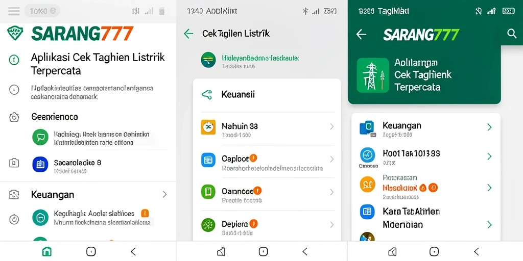 Antarmuka aplikasi Cek Tagihan Listrik SARANG777 yang user-friendly.