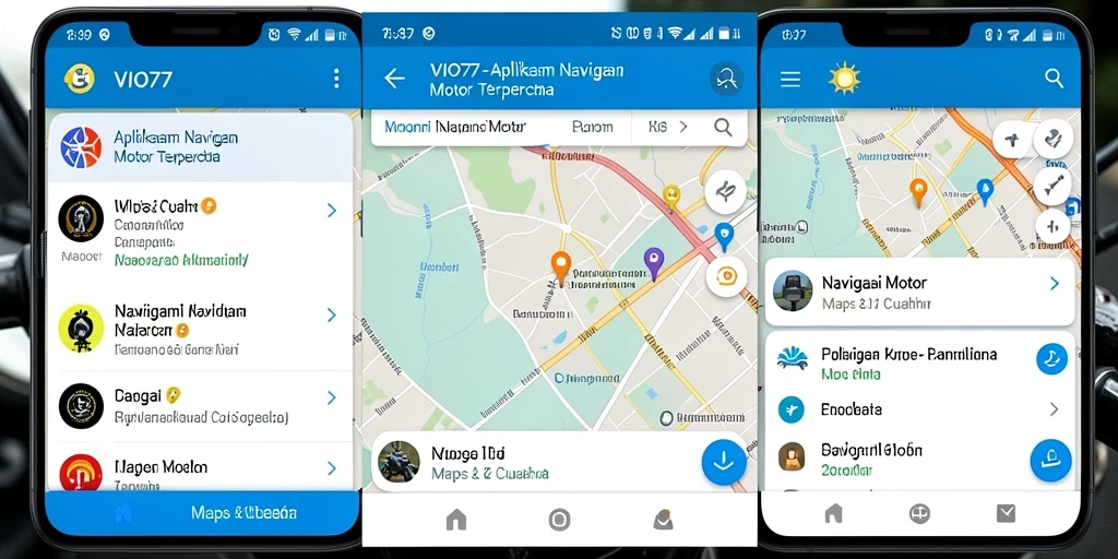 Tampilan antarmuka aplikasi VIO77 untuk navigasi motor yang jelas dan mudah digunakan.